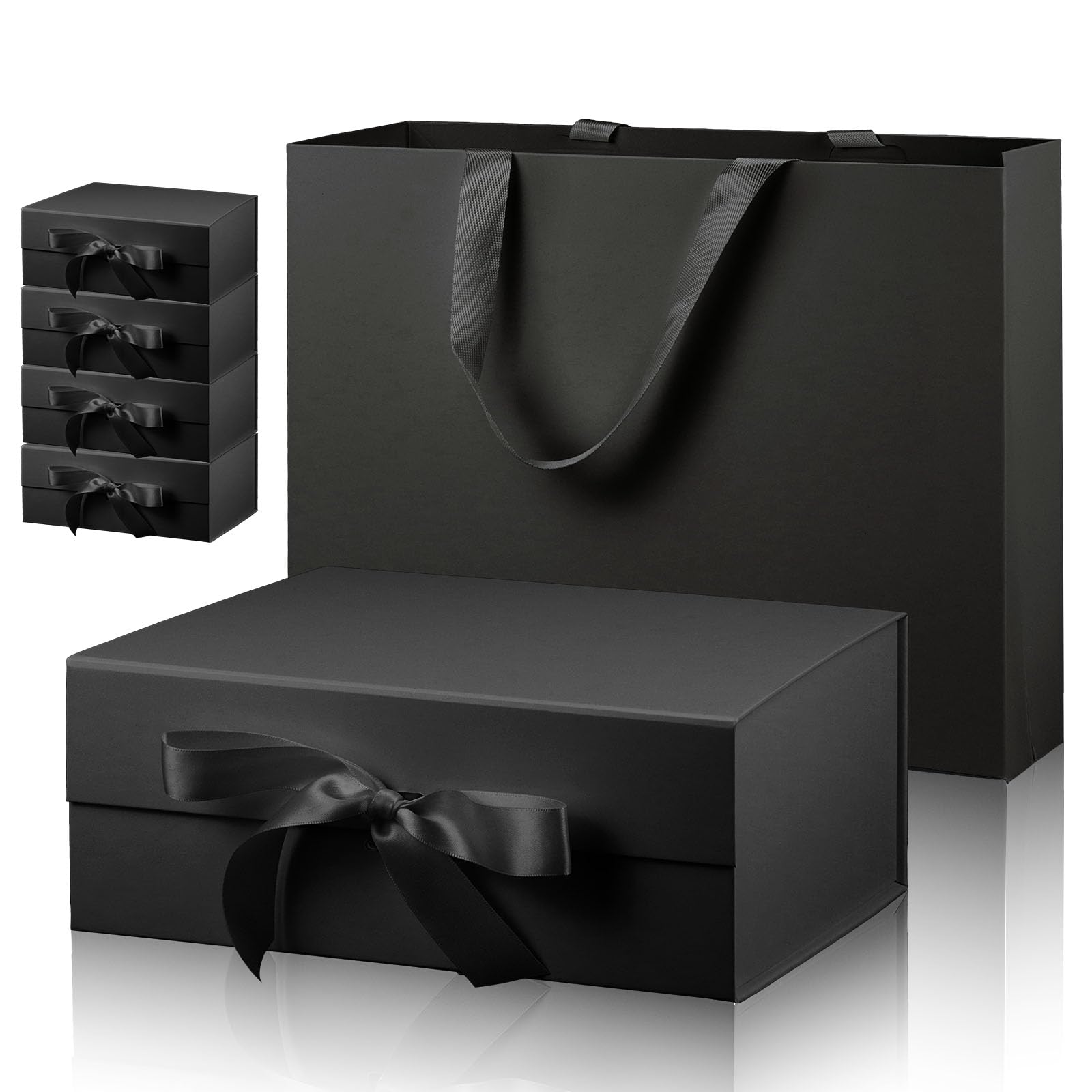 5 Pack Large Magnetic Gift Boxes with Ribbon, 29 x 22 x 11 cm, Black