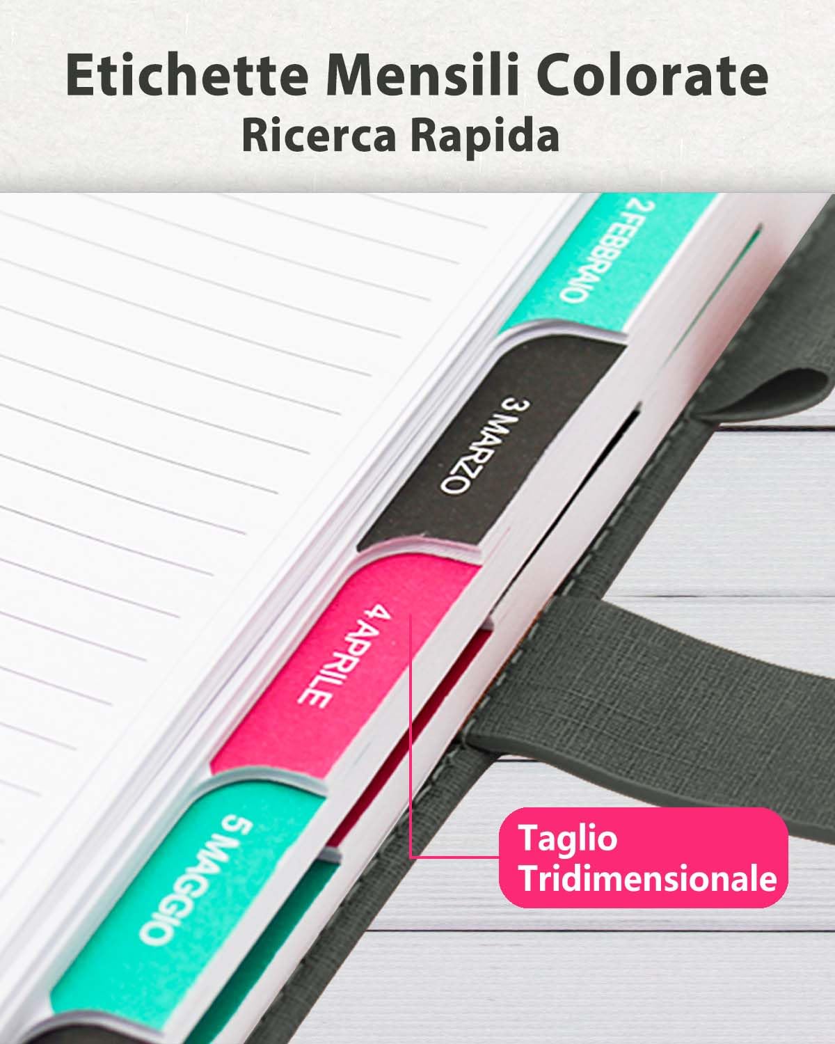 HW CASA Agenda Giornaliera 2025 Taccuino,Formato A5,200 Pagine,Copertura impiombata bicolore di alta qualità,Con inserto per penna e fibbia,Design a Pagina Singola ed Etichette Mensili Colorate,Grigio