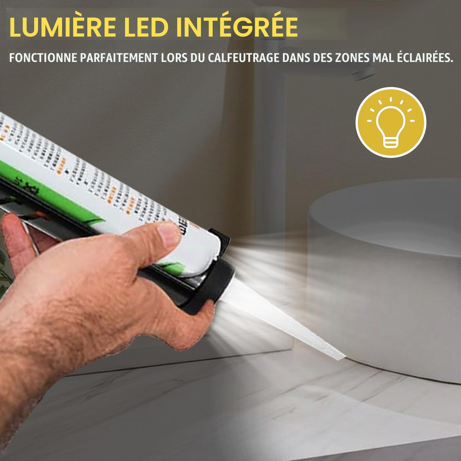 Pistolet à Cartouche Sans pour DeWalt 20V batterie Max avec lumière LED et 4 vitesses réglables Pour la réparation des carreaux de sol et l'étanchéité des plans de travail de cuisine.