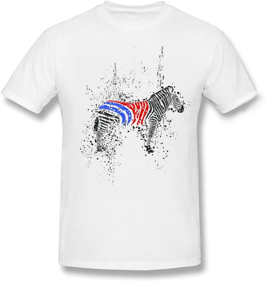 UIZO Men's Cotton T-shirt Tee Zebra Sketch Sleeve,White,Size M