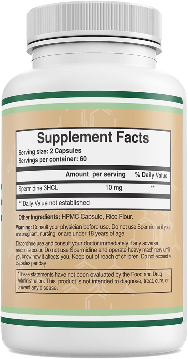Spermidine Supplement (10mg of 99% Spermidine 3HCL - Third Party Tested) 120 Capsules - Over 100x More Potent Than Wheat Germ Extract for Cell Membrane, Telomere Health and Aging by Double Wood - Image 4