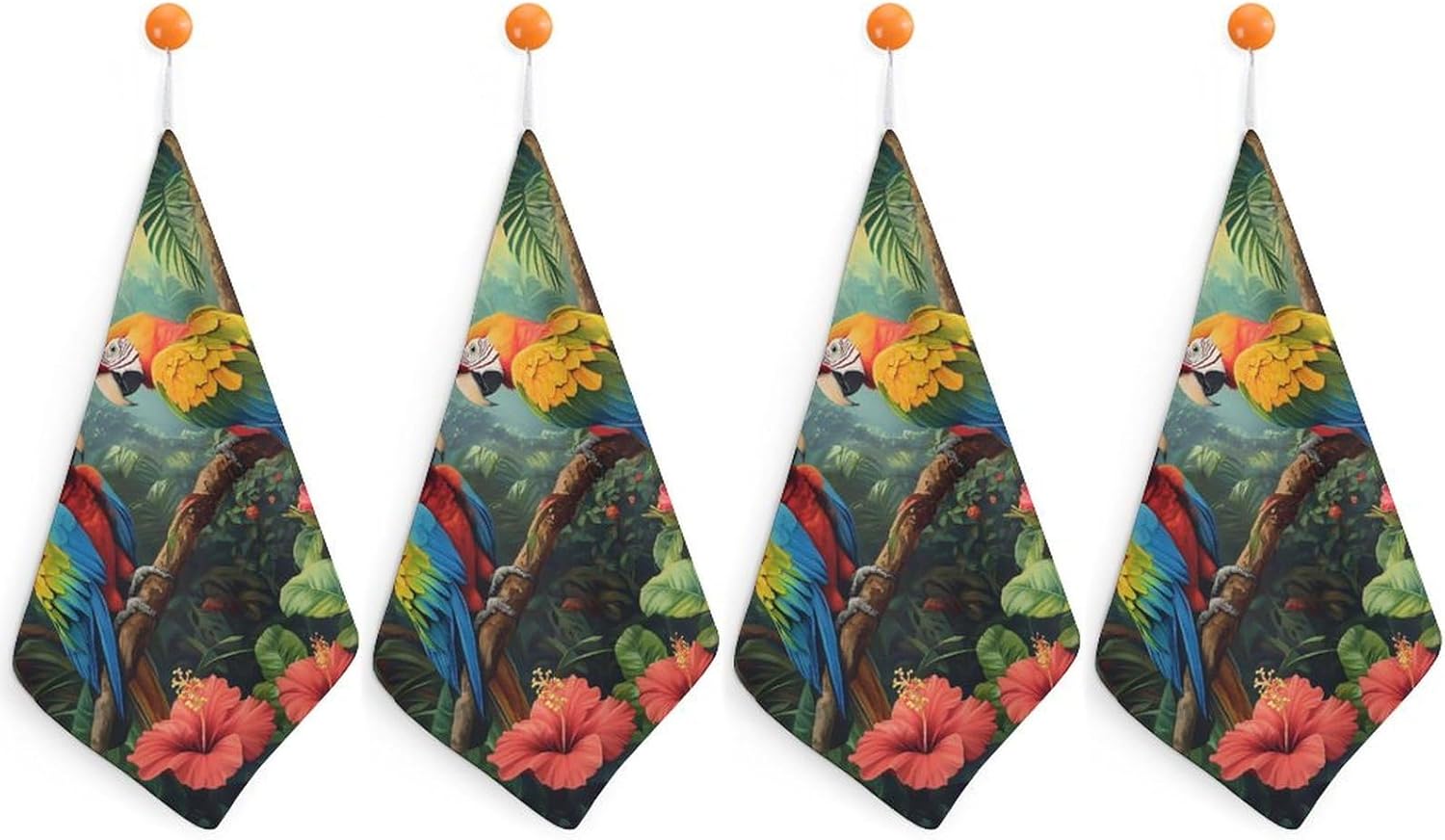 Colorful Parrot Standing on Branch Towel Hand Towels Decorative Towel for Bathroom Kitchen Shower Gym 4PCS