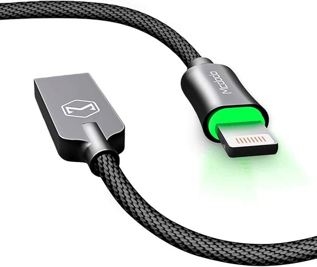 AICase Charging Cable, Smart LED Auto Disconnect Nylon Braided Sync Charge USB to Charging Cable for Phone X,8, 8 Plus, 7 Plus,Pad Pod (1.2M, Black)