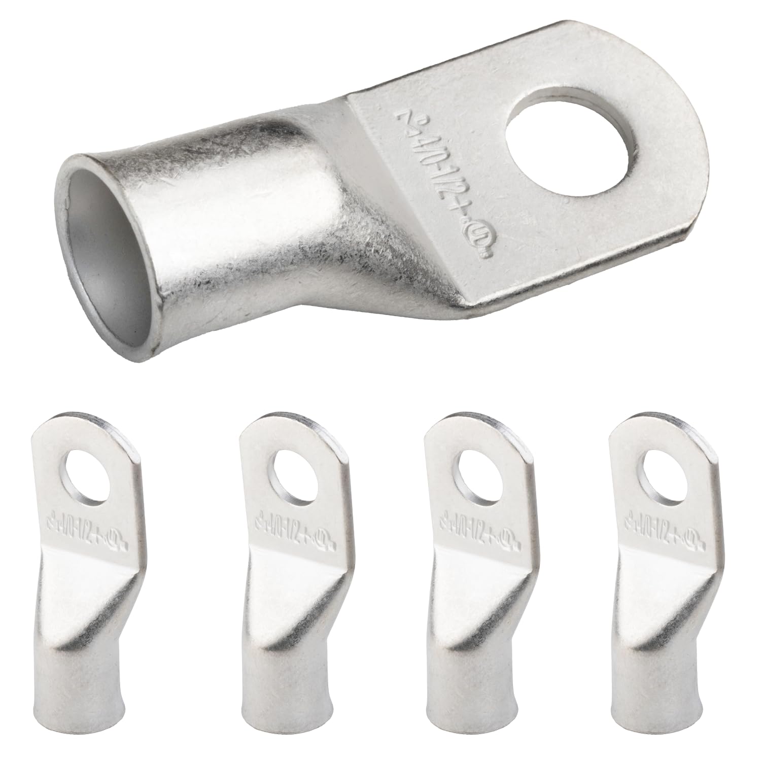 SELTERM 4/0 AWG XL (120 mm²) - 1/2" (M12) ⌀ Hole UL Marine Grade Wire Lugs, Battery Cable Ends, Tinned Copper Eyelets, Tubular Ring Terminal Connectors [B102] - 5 Pack