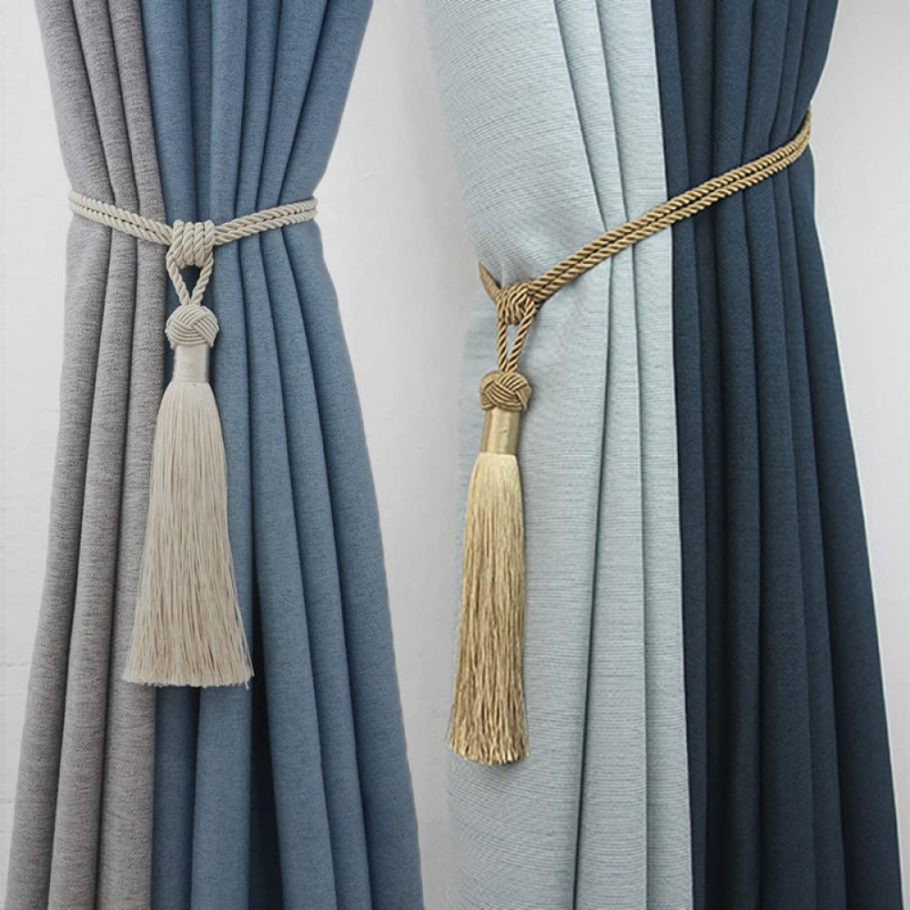 Vorhangseile Tiebacks, 1 Paar Vorhang-Cliphalter, Raffhalter, Schnallenclips, Vorhanggurte, Rayon-Quasten, Vorhangzubehör, Heimfensterdekor(Blue)