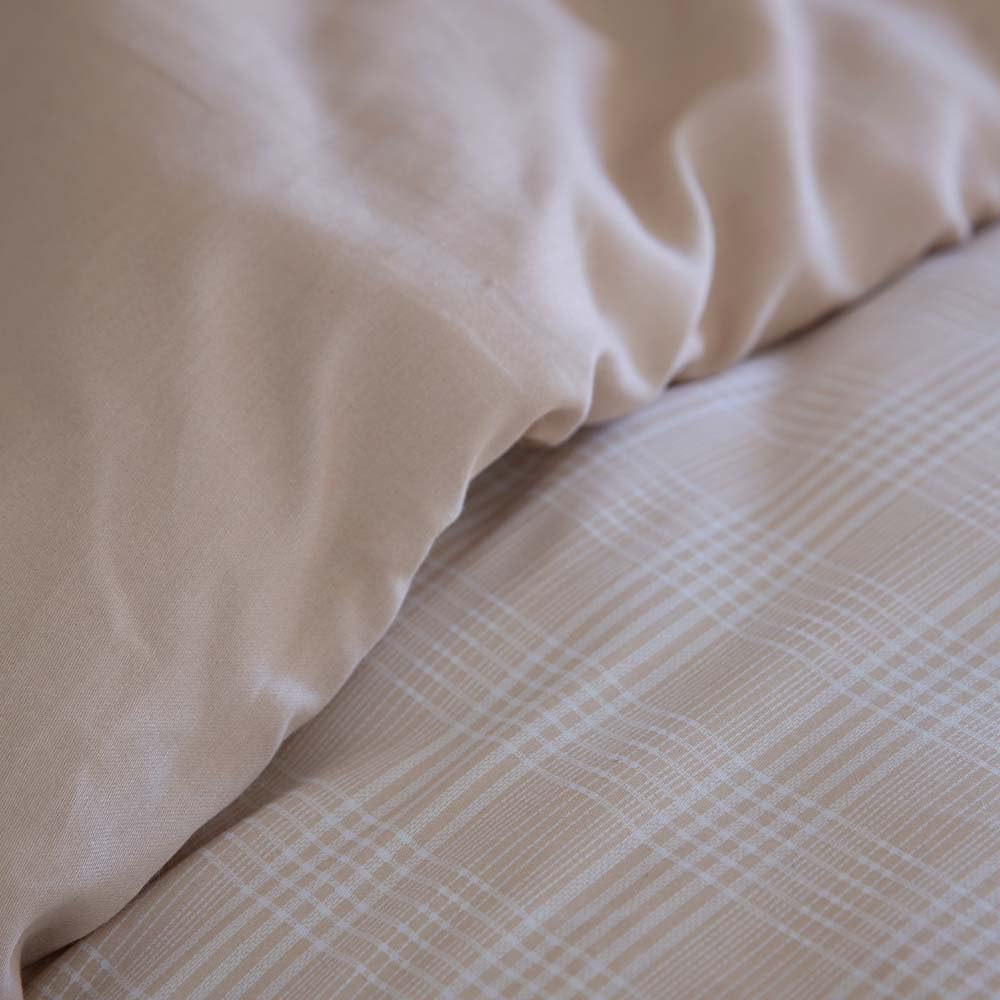 COTTON ARTean Funda Nórdica Cama 150 Satén Algodón 200 Hilos NERVION Beige. Funda edredón 240x220 + 2 Fundas de Almohada. Cierre Botones.