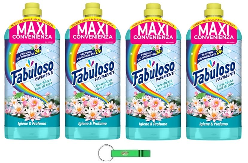 Fabuloso Detergente Pavimenti Fior di Loto - Limpiador de suelos con aroma a flor de loto, ideal para todo tipo de suelos y superficies, 1250 ml, incluye llavero Beni Culinari