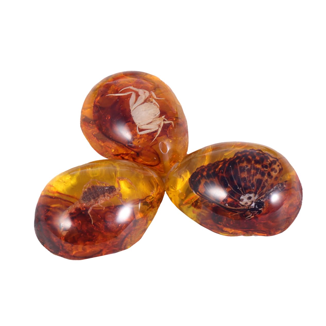 BUGUUYO 3 Pcs Amber with Insect Inside Specimen Amber Earring Amber Pendants Amber Ornament Stone Amber Natural Amber Collection Amber Real Specimen Amber Charm Decoration Untreated Amber