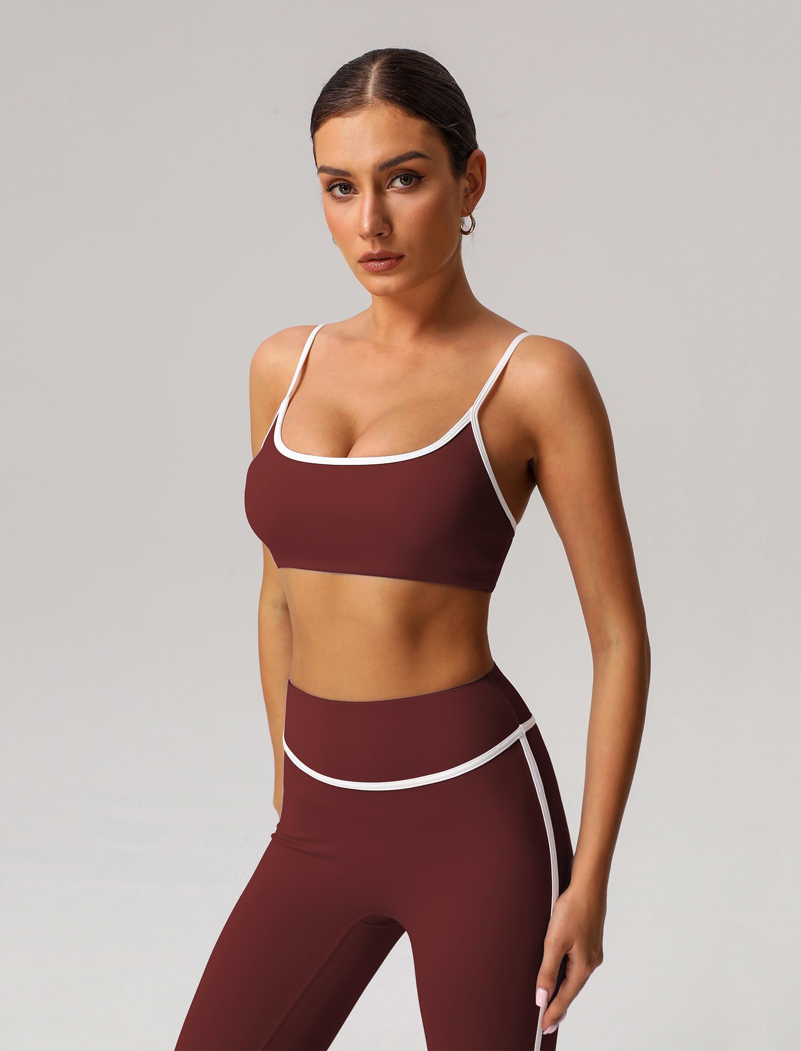 2-teiliges Workout-Set für Damen, Kontrast-Panel, Sport-BH, Cami-Top und Po-Hebehose, aktive Jogger-Outfits