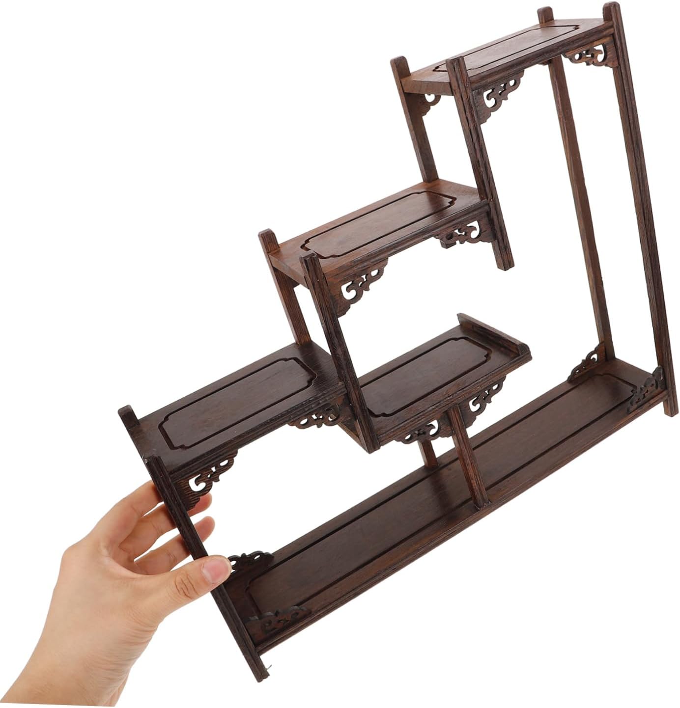 Ciieeo Wooden Antique Display Shelf Multi-purpose Plant Stand Tea Table Solid Wood Curiosities Holder for Home Decor Living Room Study Spaces