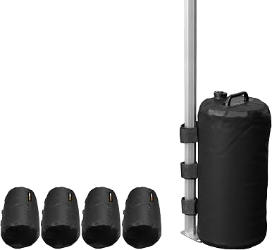 TOOLPORT Pop Up Canopy 4 Weight Bags 5 Gallon Durable PVC Tent Weights with Hook and Loop Straps for Outdoor Events and Folding Tents