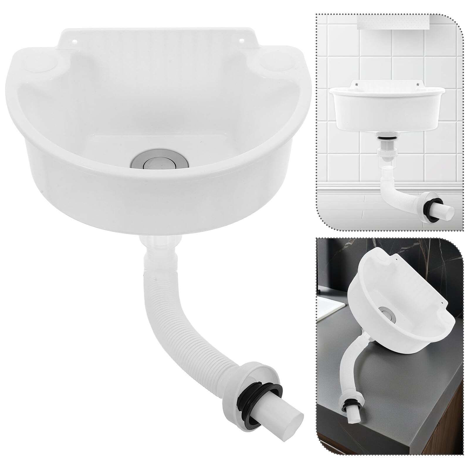 Mini Lavabo in Plastica Bianco da Parete senza Fori, Salvaspazio e Versatile ad Angolo per Bagno, Lavanderia e Giardino