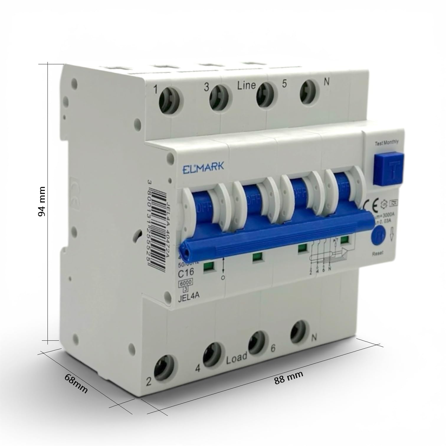 Interruttore Magnetotermico Differenziale RCBO Elettronico JEL4A 6kA 4P 30mA 32A per Guida DIN (32, Ampere)
