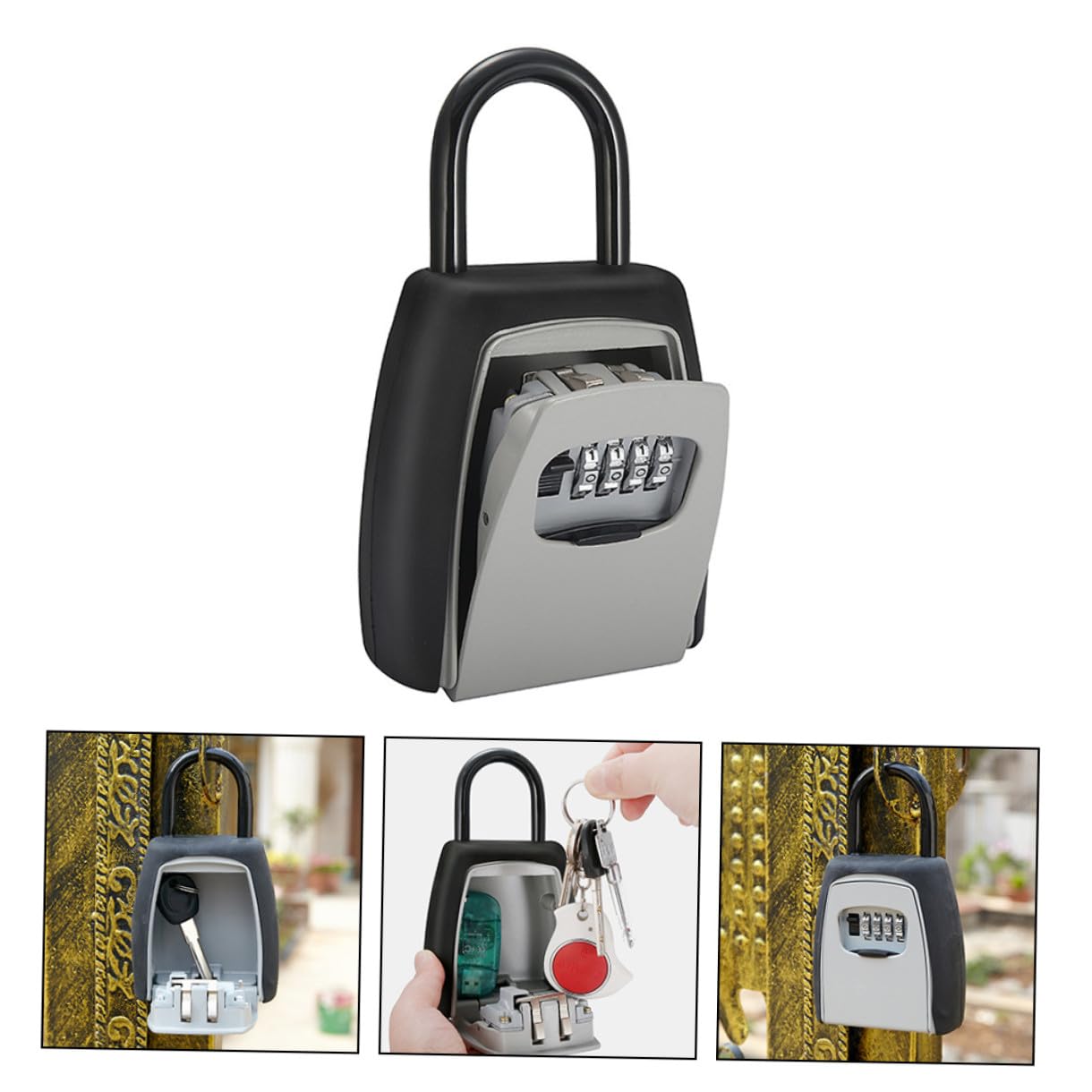 MAGICLULU Cassetta Di Sicurezza Portatile Con Serratura A Chiave Reale 4 Codici Robusta Facile Da Installare Per Esterni Casa E Ufficio