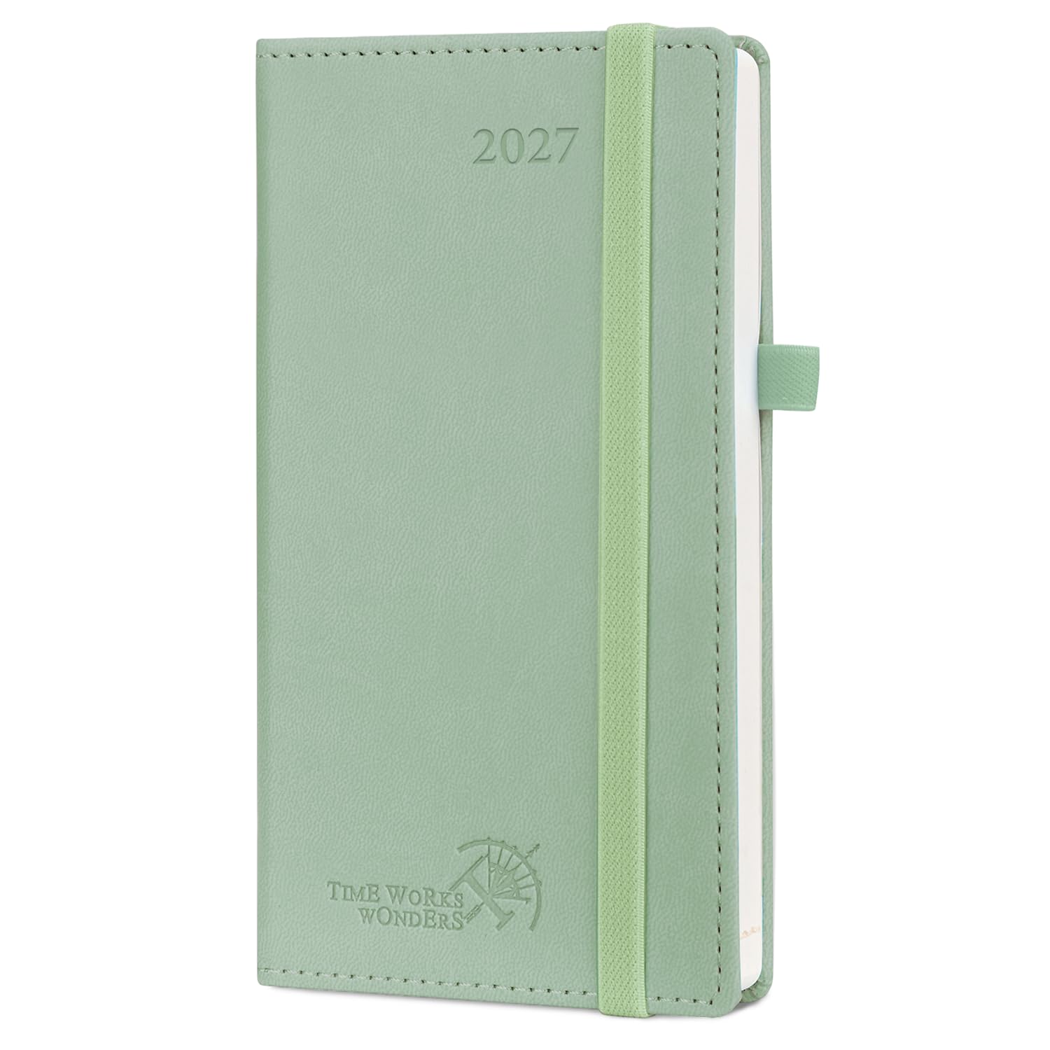 POPRUN Slim 2027 Pocket Diary Week To View (16.3x8.8cm) PU Leather Hacdback