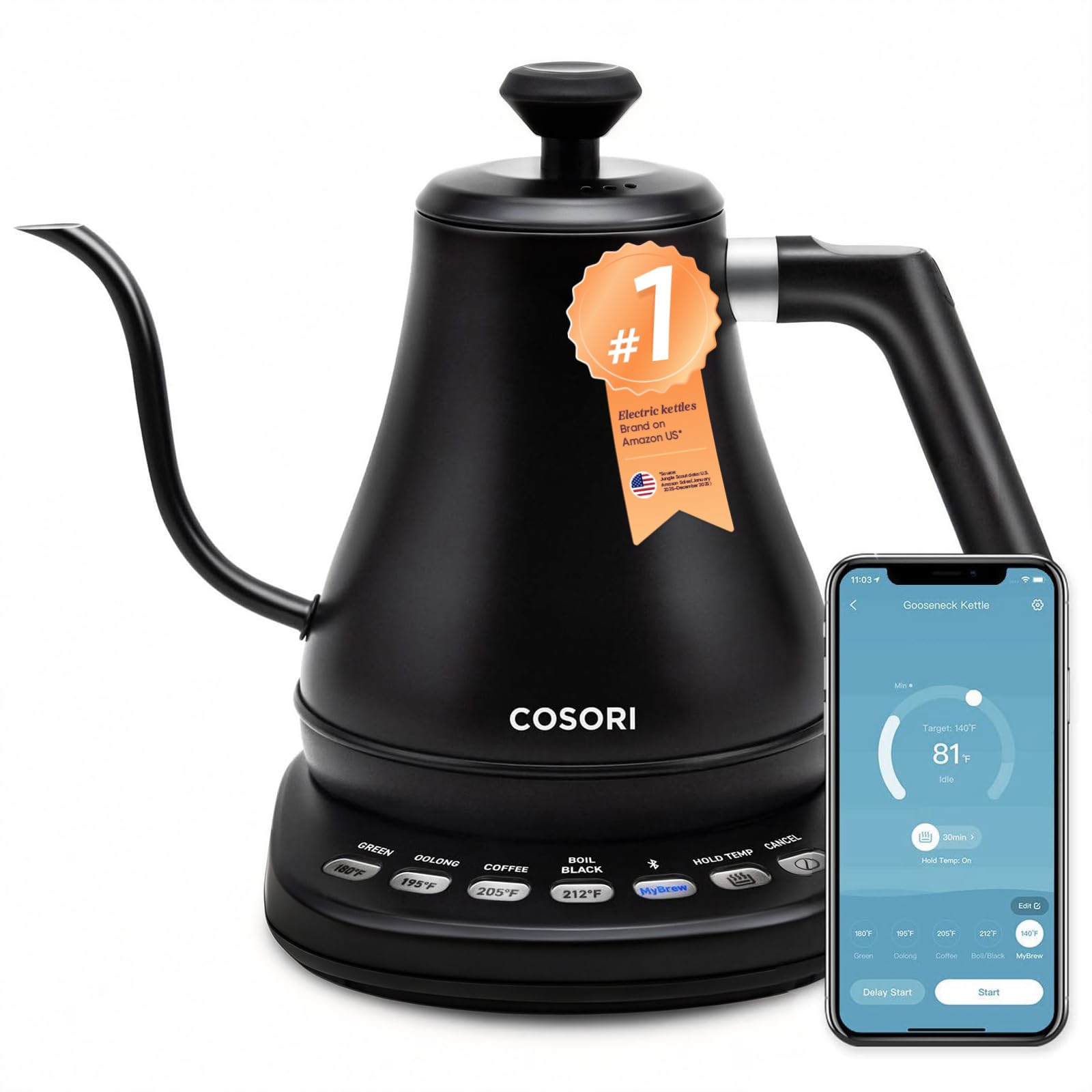 超極上美品　定価約2万　ＣＯＳＯＲＩ オリジナル電気グースネックケトル　電気ケトル　ポット Amazon | COSORI 電動グースネック スマートBluetooth 温度調節機能