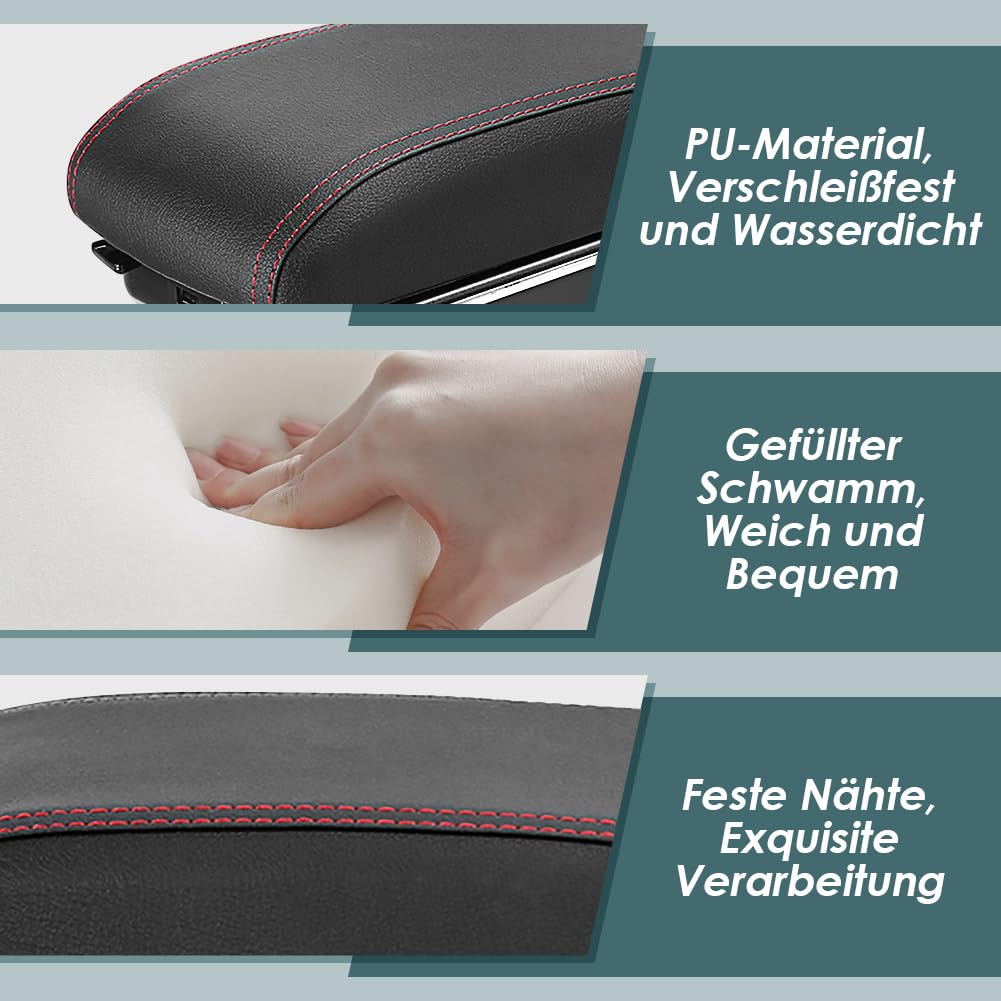 Auto armleuningen kussen, middenconsole armleuningen bekleding met opbergvak armleuning kussen verhoging comfort universeel middenconsole kussen armleuning pad traagschuim armleuning pad, 33 cm x 16 cm x 8 cm