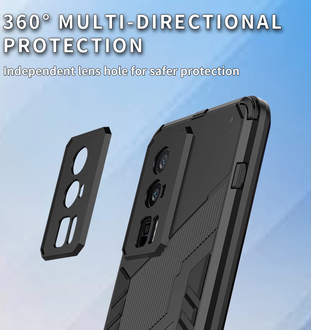 SEAHAI Cover per Xiaomi Poco F5 5G, [Militare Anti-Caduta] Cornice Paraurti in Silicone Morbido Ultra Sottile Custodia, con Supporto Pieghevole Nascosto Kickstand - Rosso