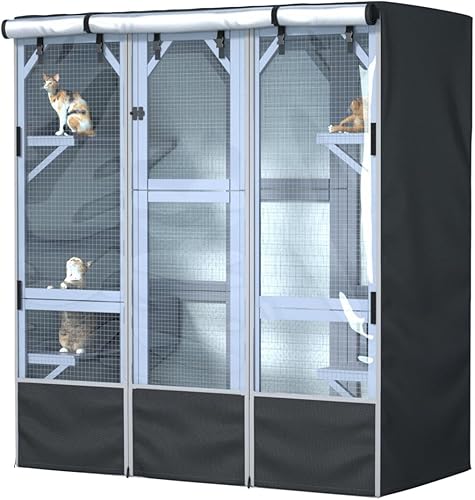 Cubierta para casa de gato para exteriores, 600D, resistente, impermeable, cobertura completa, cubierta grande para casa de gato, cubierta de jaula