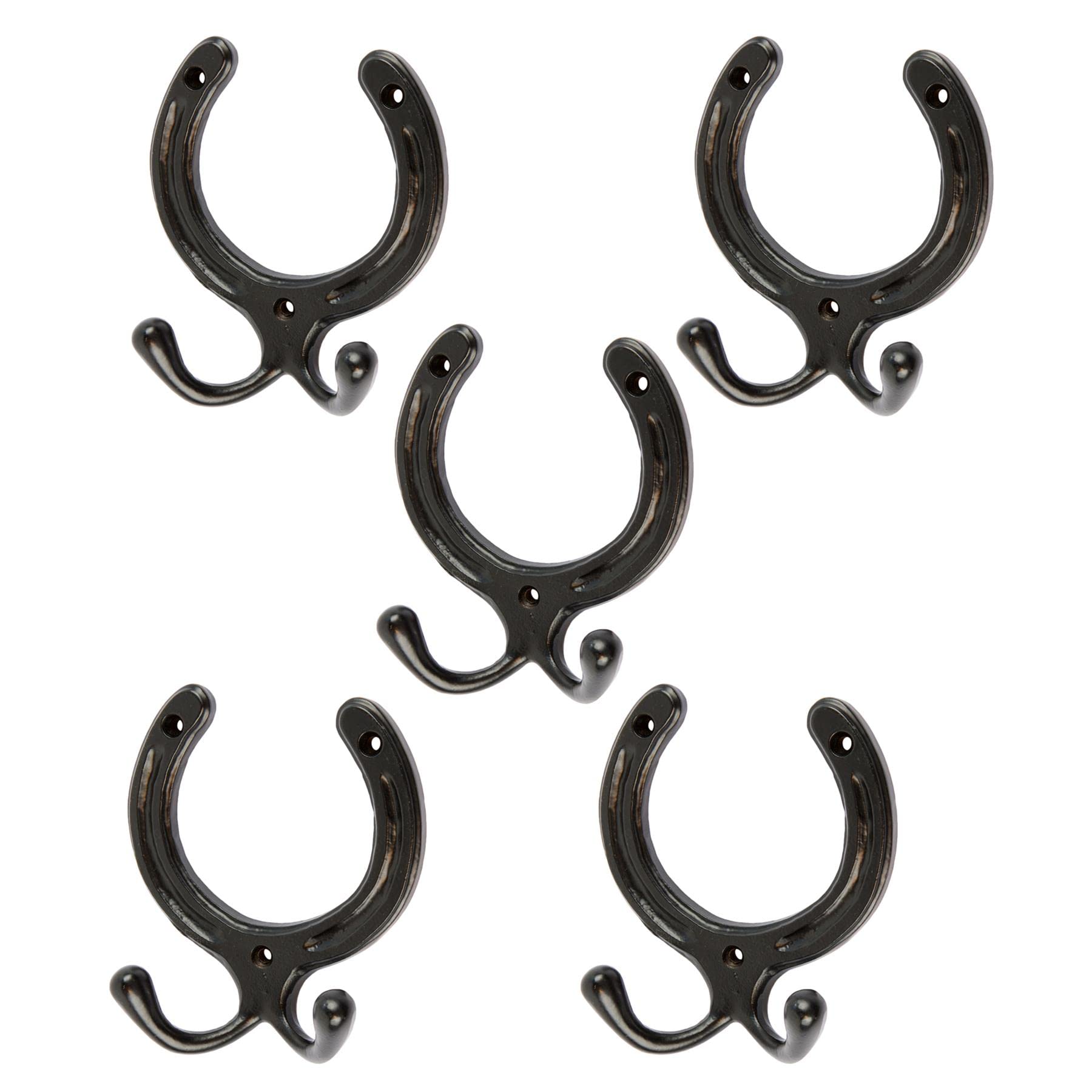 Hammer And Tongs Black - Horse Shoe Double Coat Hook - W100mm X H110mm - Pack Of 5