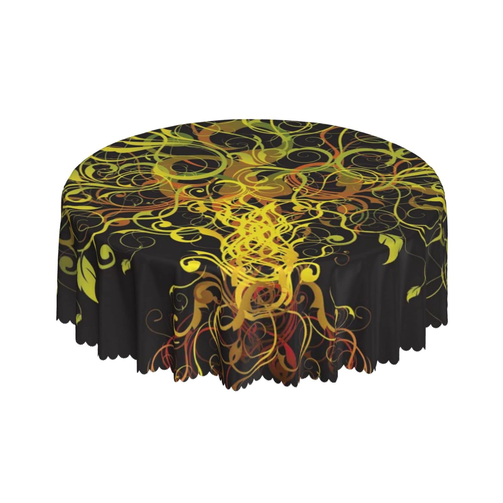 Lsjuee Abstract Tree Art Lines Black Round Tablecloth 60 Inch Printed Washable Tablecloth for Dining Party Holiday Fall Home Decorative