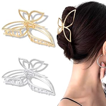 Ahoney Butterfly Metal Hair Clips 4.3" Gold Non-Slip Cute Fashion Shark Accessories for Women Butterfly