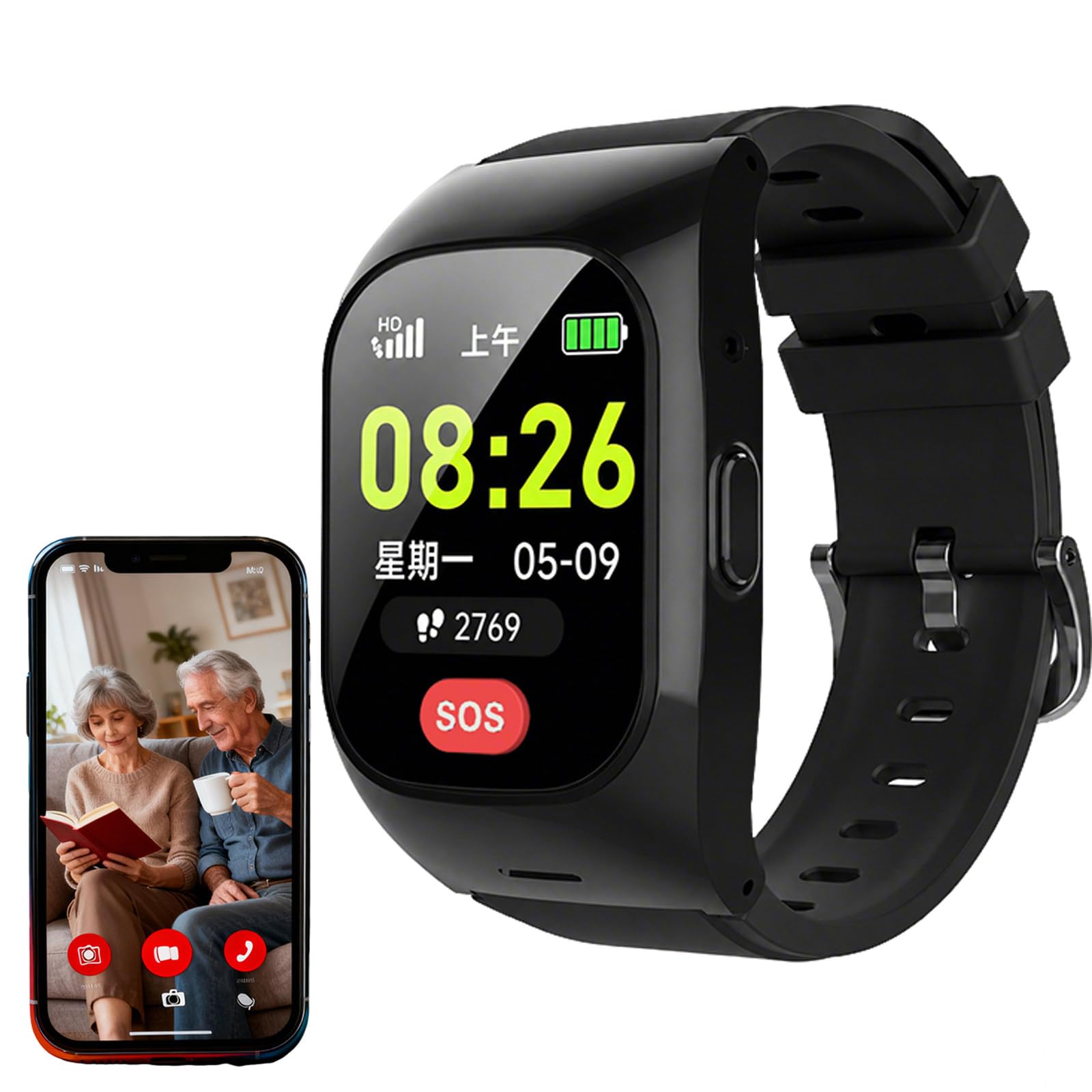 EaThsalL Elderly Alarm Reminder Smart Watch for Seniors GPS Tracking & SOS Alert Emergency Button Location, Dual Reminders for Seniors, Setting up 15 members Screen