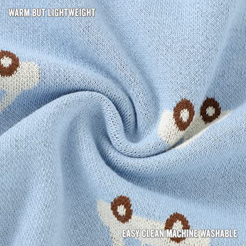 Knit Baby Swaddler Blankets For Girls & Boys - 100% Soft Fine Cotton Blanket - Use As Receiving Swaddle Crib Stroller Blanket, Shower Baby Gift Registry For Newborns & Toddlers (Cars - Baby Blue) #TOP4