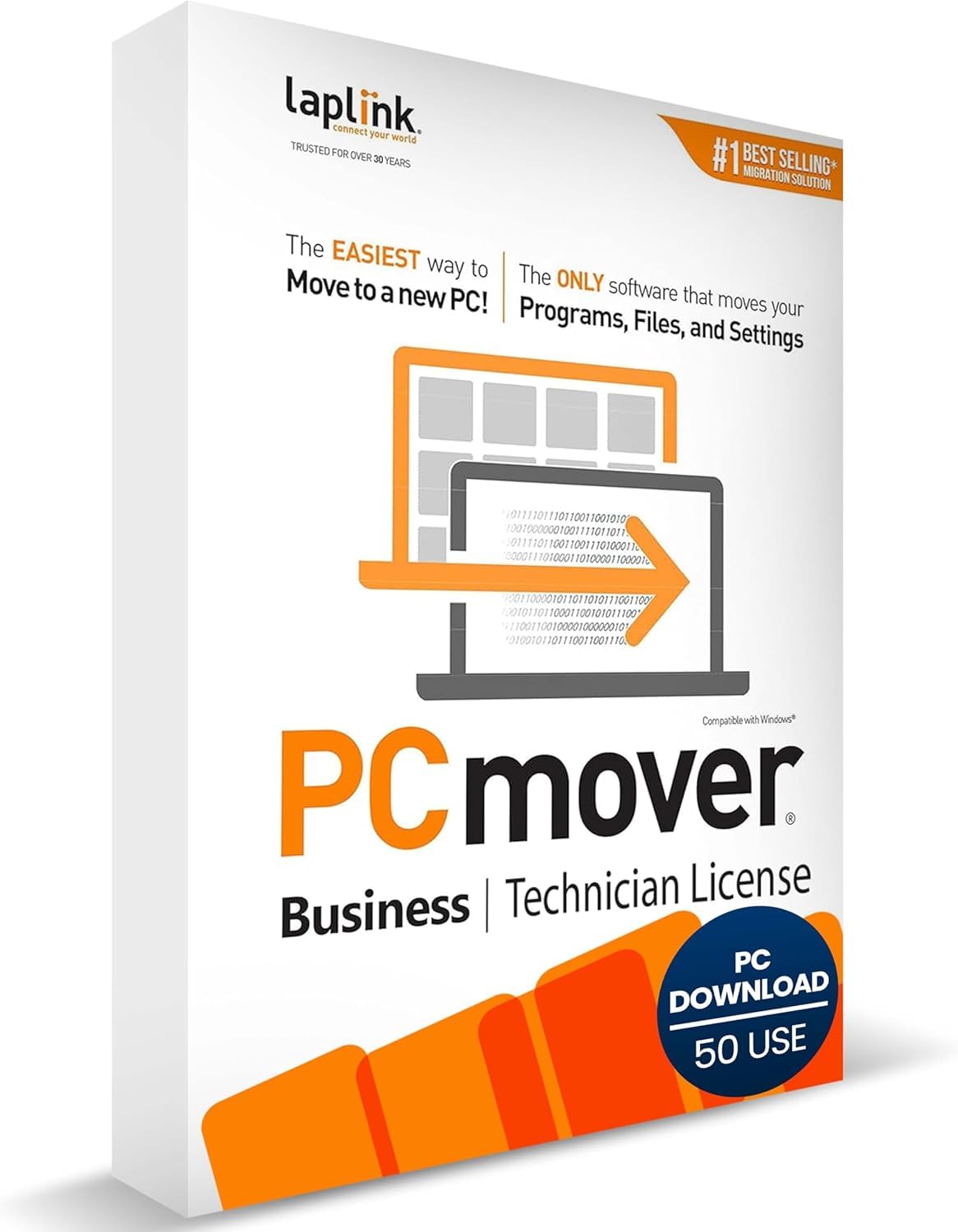 Laplink PCmover Business Technician - Software de migración de PC a PC - Tarifa de licencia inicial - Facturación mensual por uso - £13,95/licencia - Licencia de 50 usos