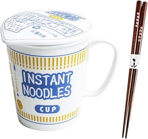 TJOUL Juego de cuencos de cerámica japonesa para fideos Ramen instantáneos con asa y tapa, cuenco profundo para sopa de cerámica, taza de sopa para