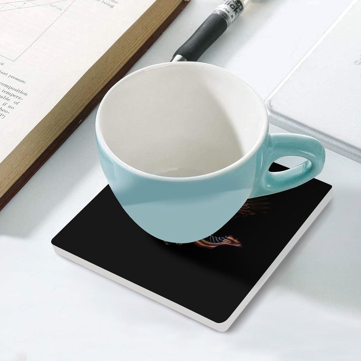 State U.S Flag Ea-gles Coaster for Drinks Square Ceramic Table Coasters Stone Mat Crafts 6PCS Home Kitchen Decor