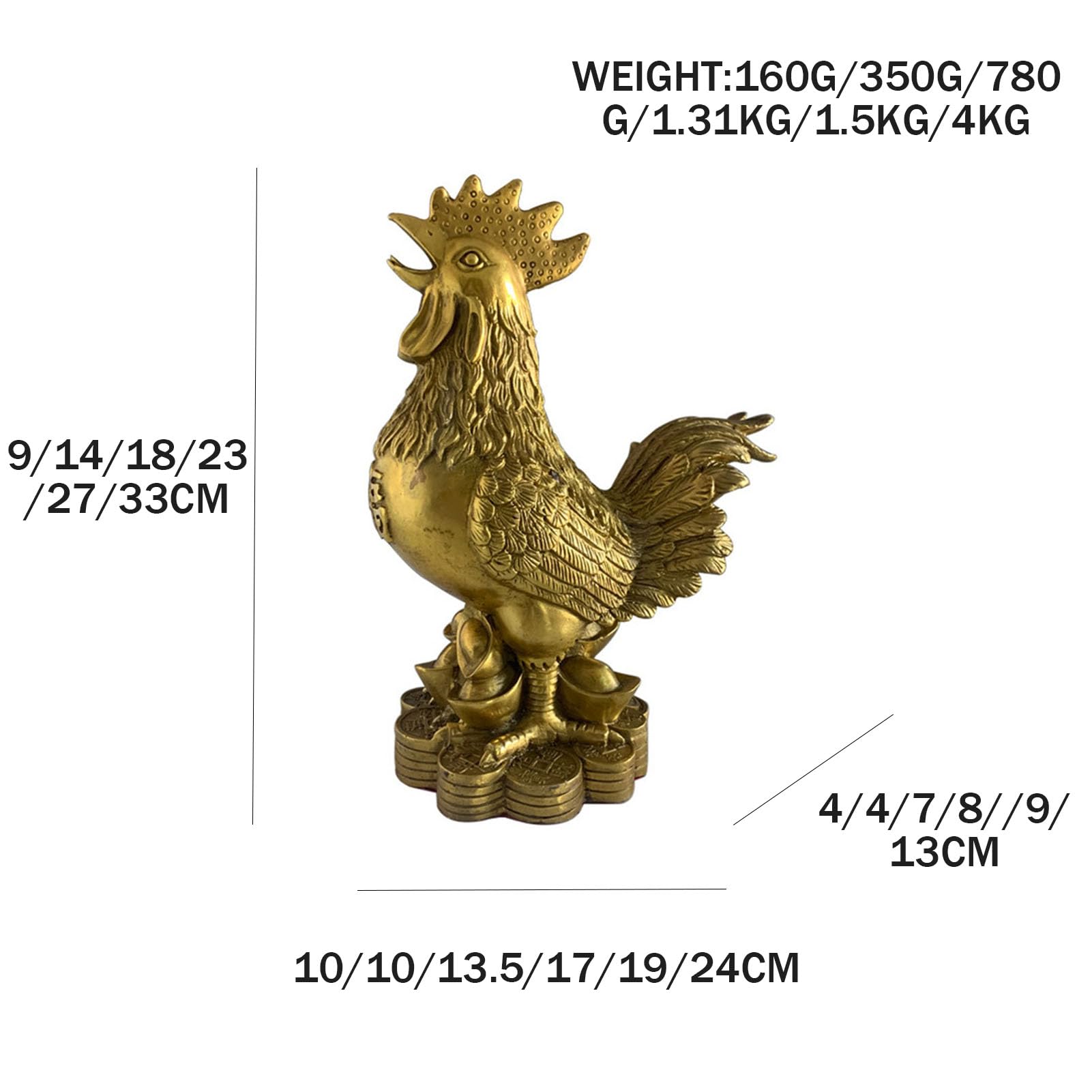 Posąg koguta Feng Shui ze złotego mosiądzu, pomyślne zwierzę | Ozdoba na monety, pieniądze, dekoracje do domu, rzeźba z chińskiego zodiaku, kolekcja prezentów, atrakcja bogactwa