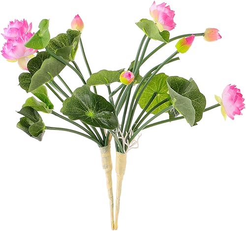 Miniatura 8 de Amosfun 2 piezas de flores de loto decorativas de seda rosas para el hogar, mini estambres para hacer plantas, flores artificiales para decoración