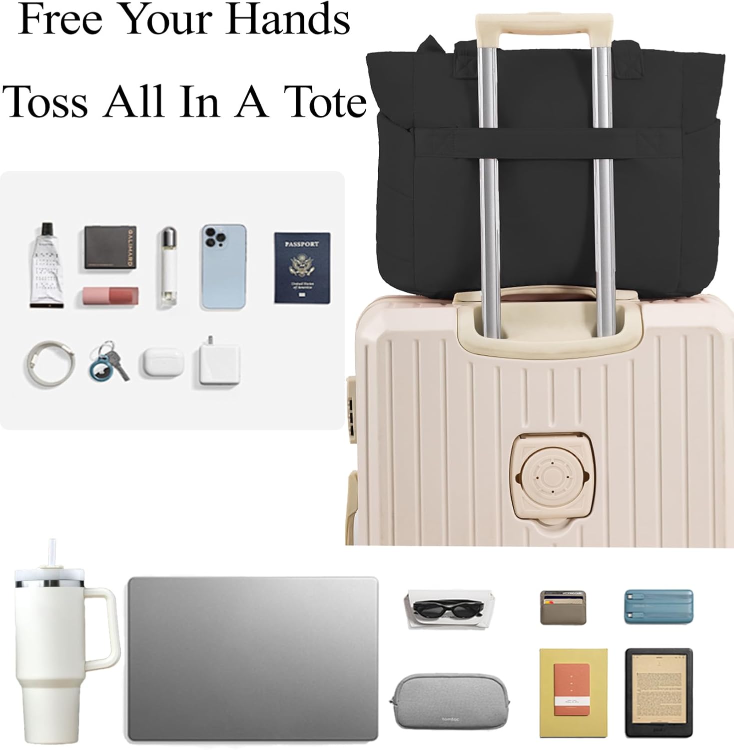 Puffer Tote Bag for Women, Quilted Bow Tote Bag with Cup Holder & 15.6 In Laptop Compartment for Work, Travel, Gym, College - Image 5