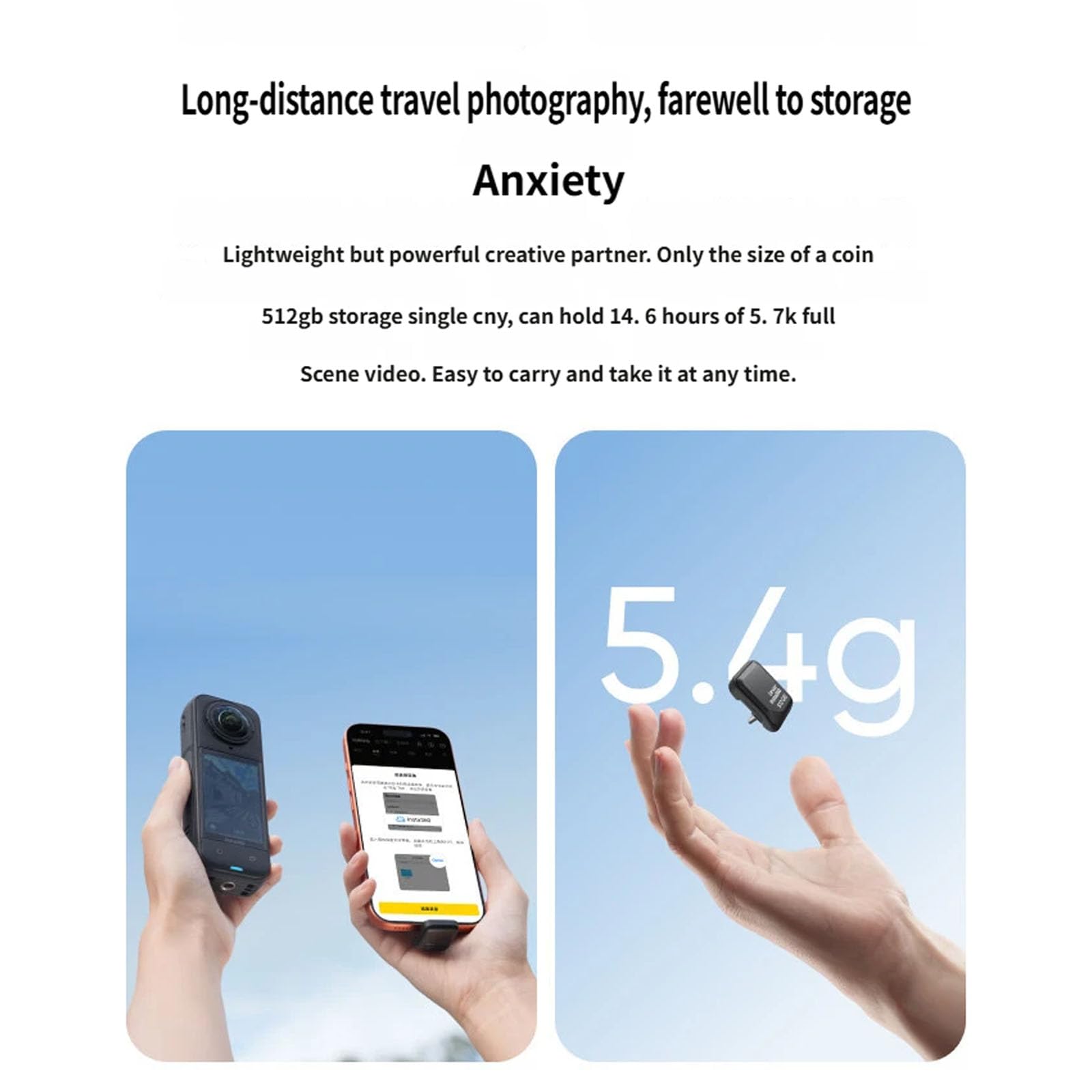 Unità flash portatile da 512 GB con USB 3.2 Gen1 per fotocamere 360 Lettore rapido 420 MB / S Trasferimento rapido Unità portatile per Action Camera