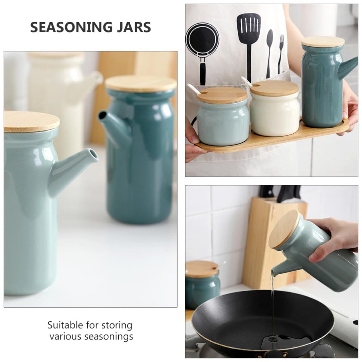 Set di Barattoli per Condimenti in Coperchio e Cucchiaio, Facile da Pulire, per Cucina Domestica, Contenitori Spezie Eleganti