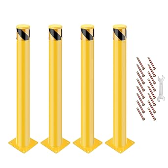 4 Pack Safety Bollard, 30 High 4" Diameter Bollard Post, Yellow Steel Parking Post with Anchor Bolts, Removable Safety Barrier for Construction, Traffic-Sensitive Areas