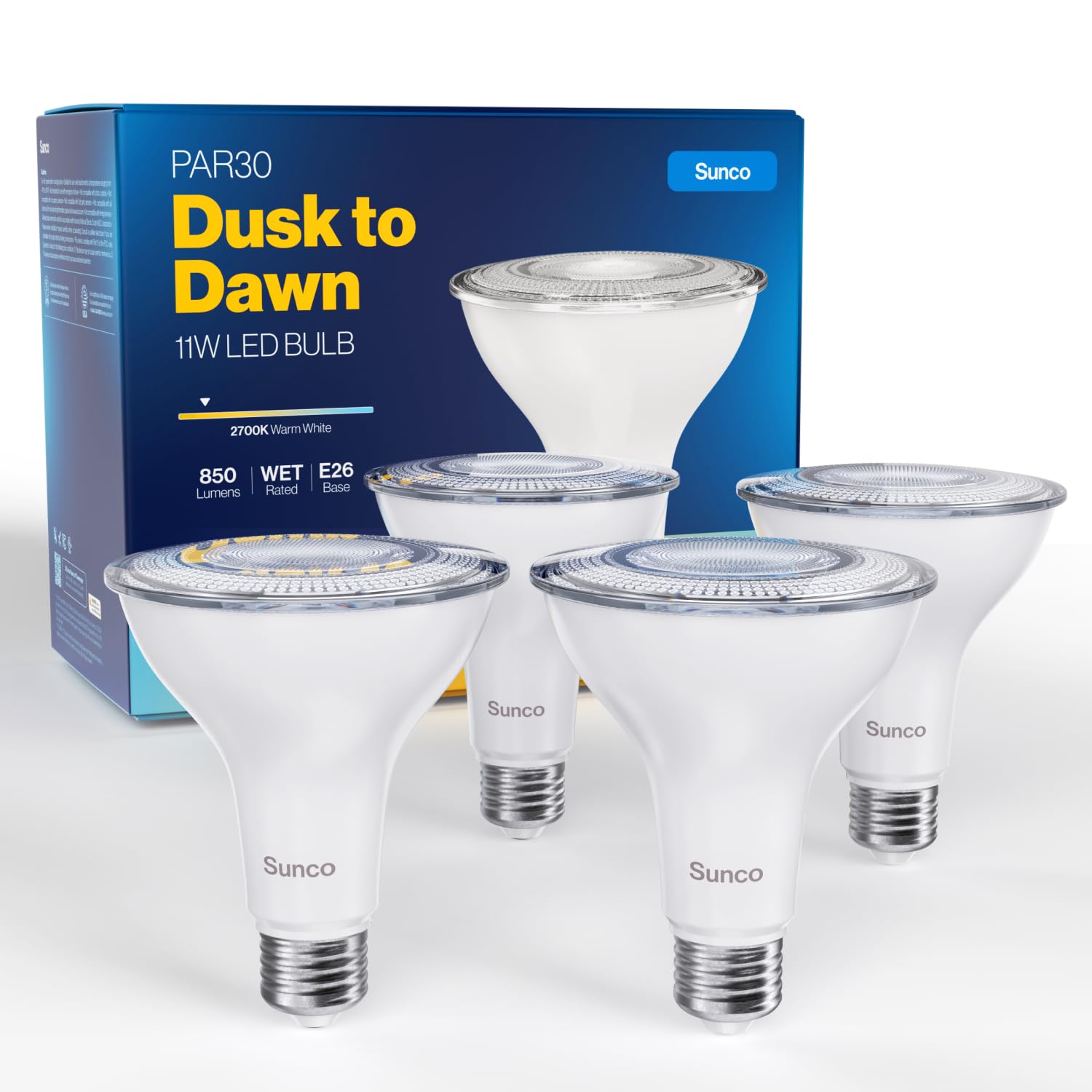 Sunco 4 Pack PAR30 LED Dusk to Dawn Light Bulbs, 850 Lumens, 11W
