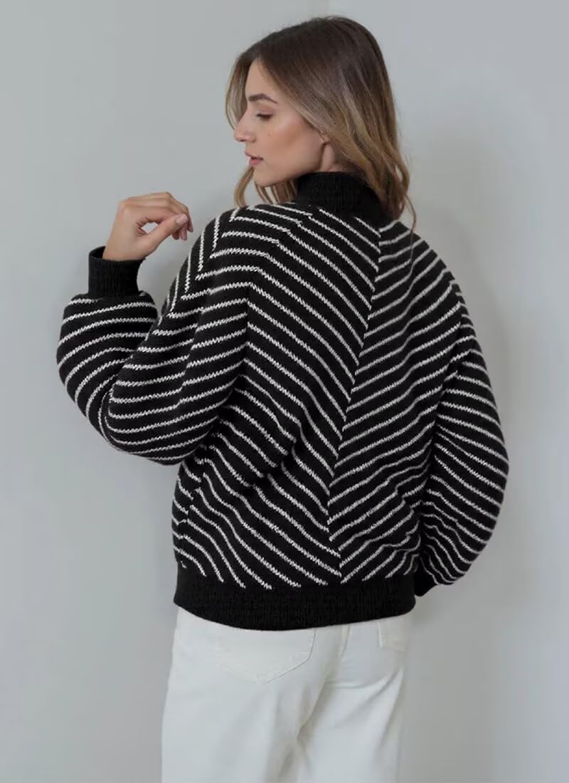 Upopby Women's Striped Fall Winter Sweaters for Women Trendy Turtleneck Lantern Sleeve Knitted Pullover Sweater Jumper Tops - Image 4