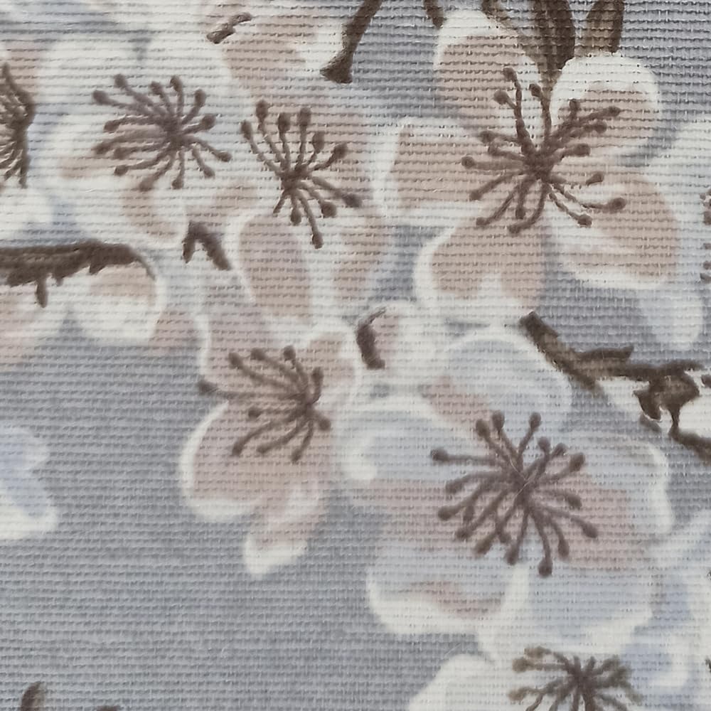 LaFábricadelasTelas - Falda o Ropa de Mesa Camilla Redonda Flores Almendro Beige y Gris. Primavera Verano Loneta Estampada algodón, Faldón Faldilla enagüilla 60-70-80-90-100 (Gris, 100 Redonda)