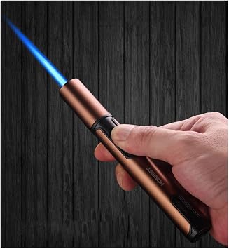 Butane Torch Lighter Windproof Pen Lighter Long Refillable Windproof Stainless Steel Lighters with Jet Flame for Grill Candle Kitchen BBQGas not Included Brown