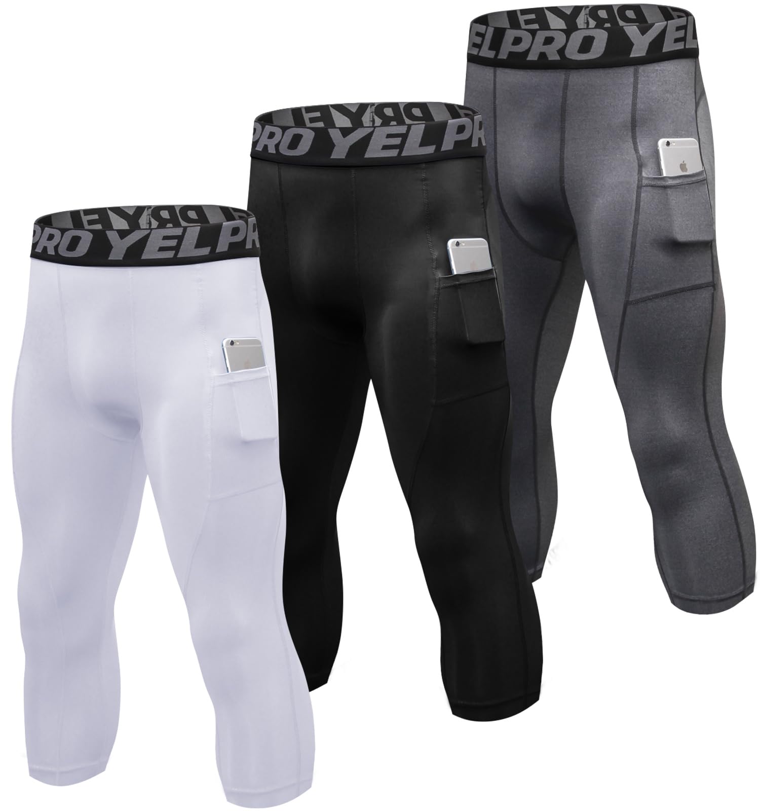 SPVISE 1 or 3 Pack 3/4 Compression Pants Men Athletic Gym Capri Leggings Running Tights Dry Fit Basketball Sports Base Layer