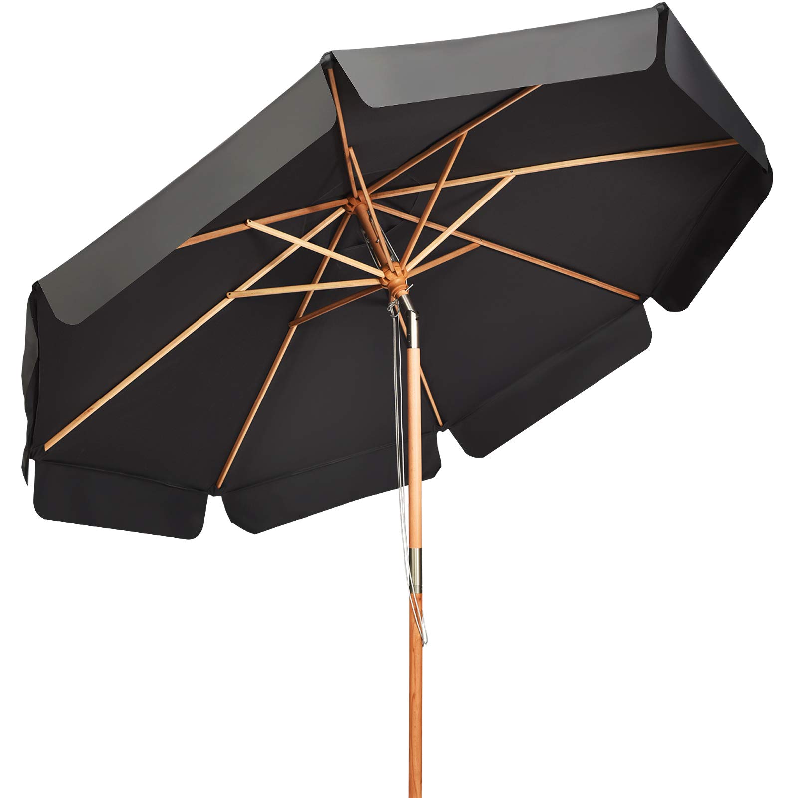 GOPLUS Drewniany parasol przeciwsłoneczny, 300 cm, składany z obu stron o 30°, UV 50+, parasol tarasowy, parasol na balkon, do ogrodu, na balkon, podwórko, szary, Groß