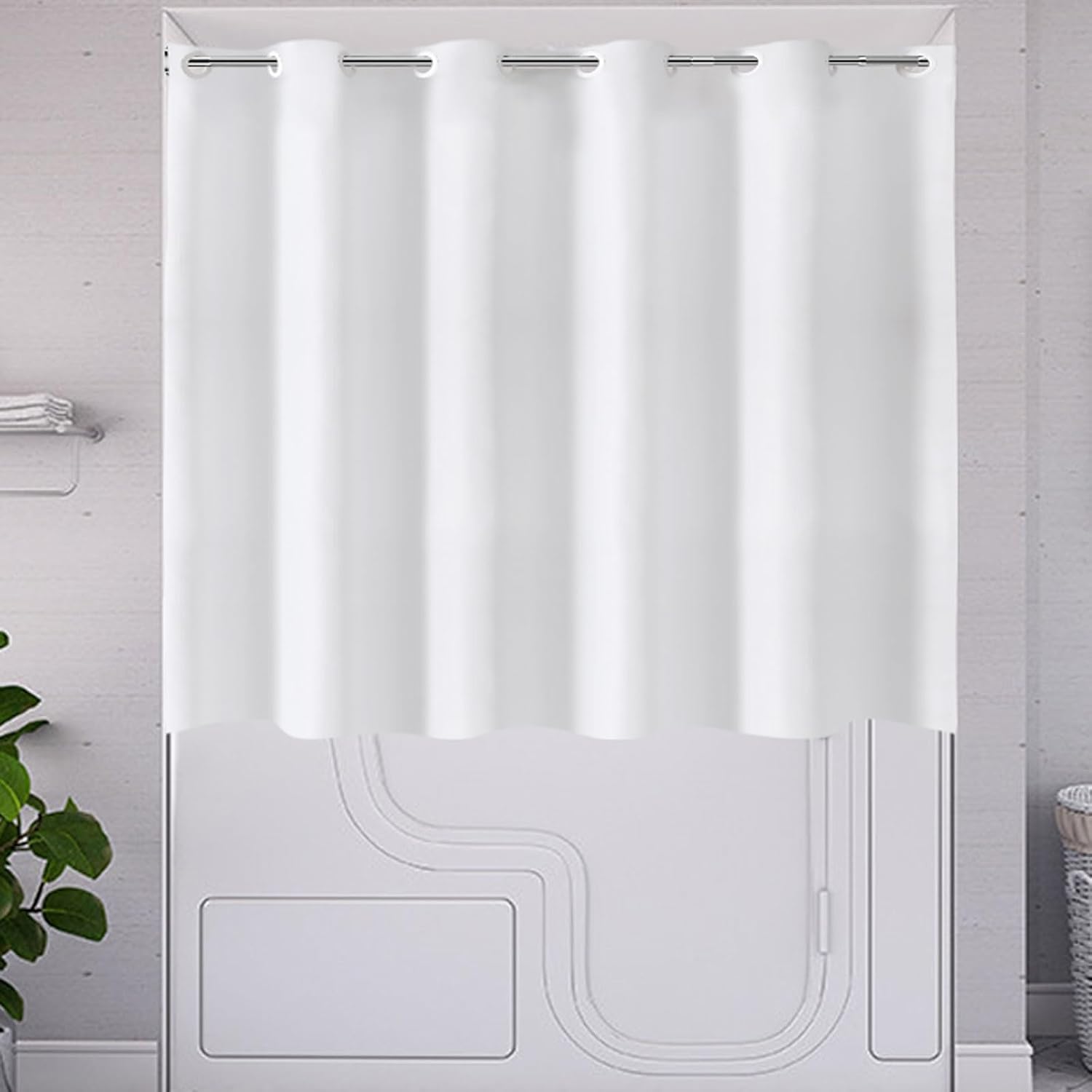 TOMOZ No Hook Bathroom Window Curtain, Narrow Short Fabric Privacy Waterproof Shower Window Curtain with Hooks, Small Window Curtains for Bathroom, Kitchen, Width 40 x Length 36 Inch