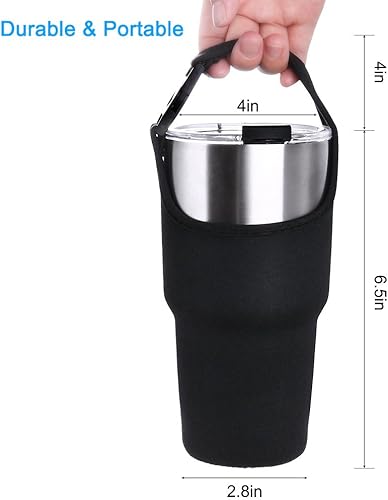 Miniatura 3 de DanziX - Paquete de 2 bolsas de soporte para vasos para todas las tazas de café aisladas de acero inoxidable de 30 onzas, funda de neopreno con asa