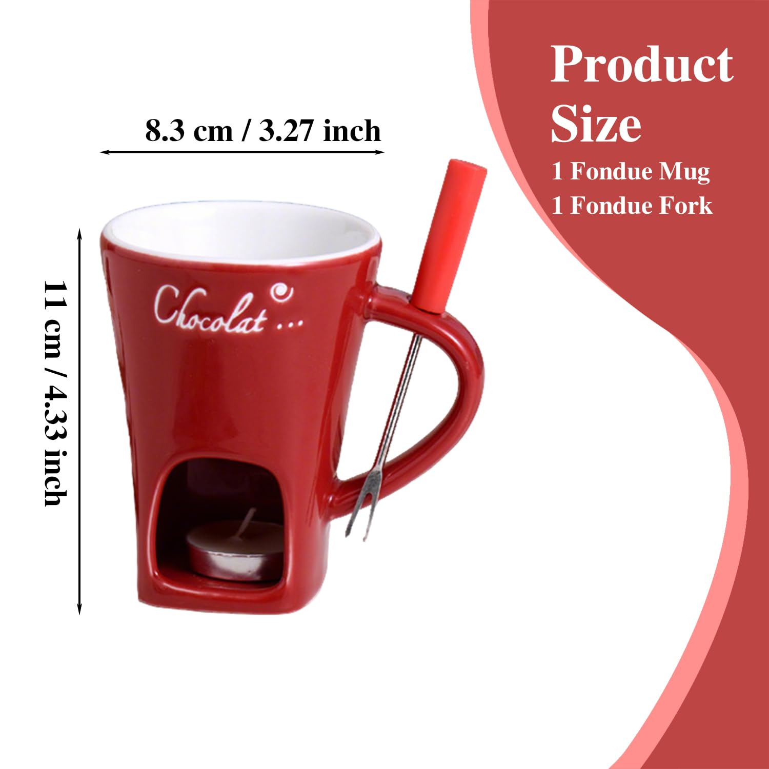 Chocolate Fondue Set Fondue Mug with Fondue Forks 200ml Hot Chocolate Mug Ceramic Fondue Pot Melting Cup Mug Gift Fondue Cheese Chocolate Mini Fondue Set for Office School Home (NO Candles) - Image 2
