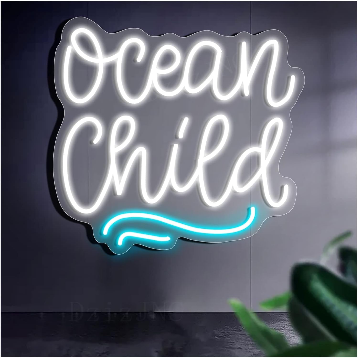Letrero de neón LED Océano Niño Luces de neón para decoración de bar Decoración de pared de la habitación del hogar (54 x 49 cm)