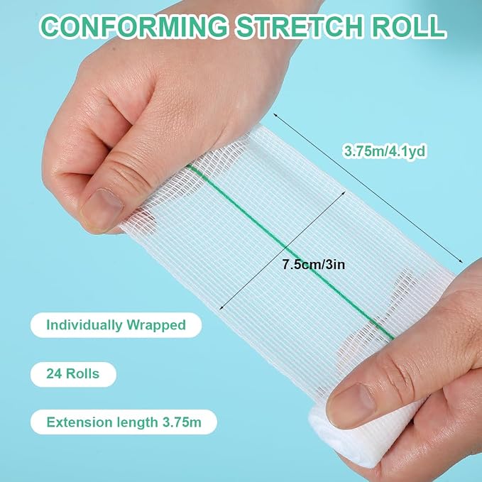 Rollo de gasa premium, 24 unidades, vendaje elástico conformable, gasas enrolladas para heridas, individualmente envueltas, para uso veterinario y vendaje tipo momia miniatura 3