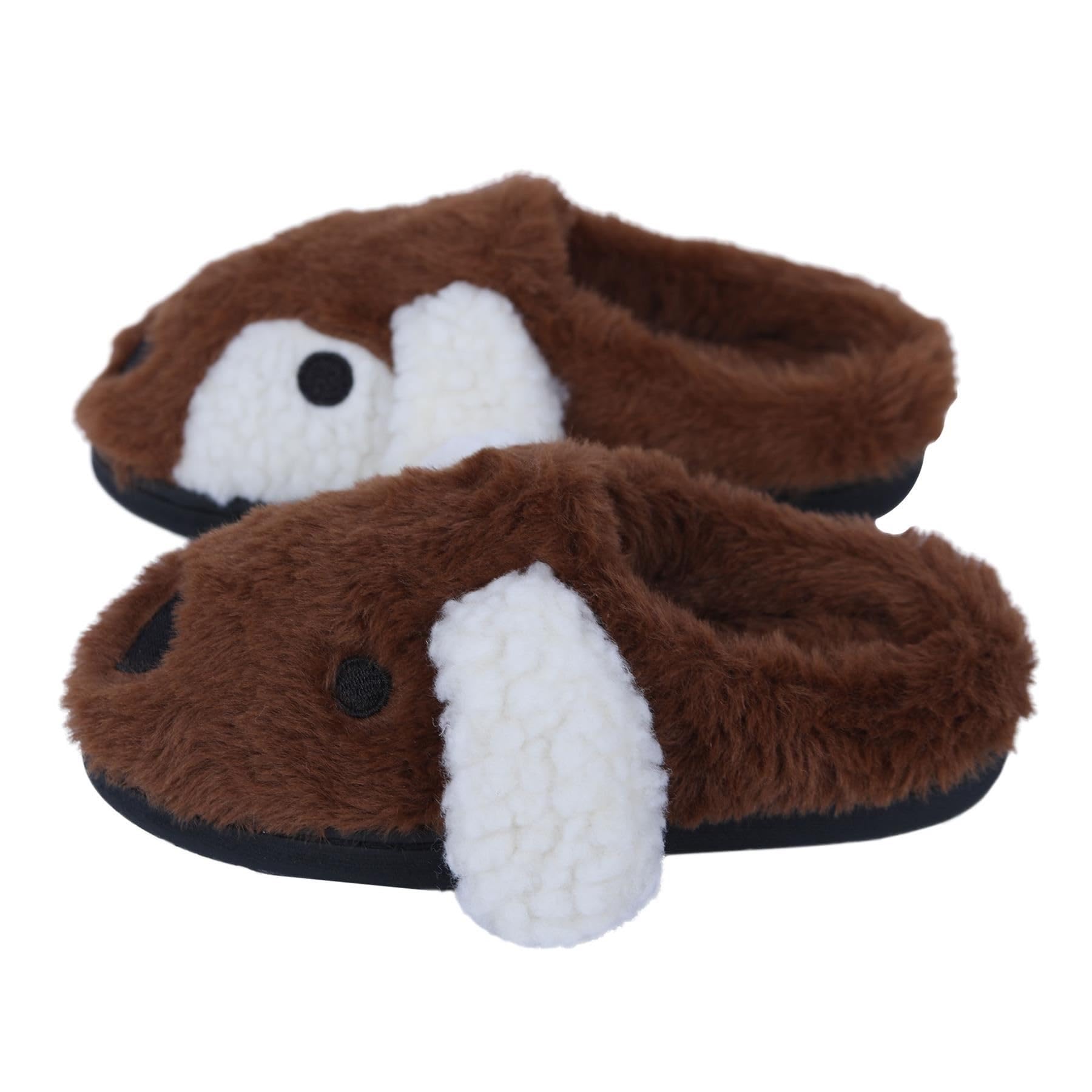 A2Z 4 Kids Lindas pantuflas 3D de animales de felpa suave y cálidas, calzado de interior con suela antideslizante, zapatos de invierno acogedores para niños y niñas, diseño de cachorro marrón, tallas