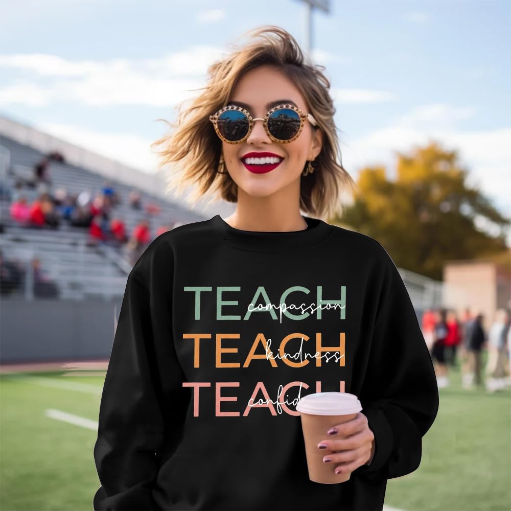 MOUSYA Teacher Sweatshirt Women Teach Compassion Kindness Confidence Shirts Casual Long Sleeve Pullover Tops - Image 4